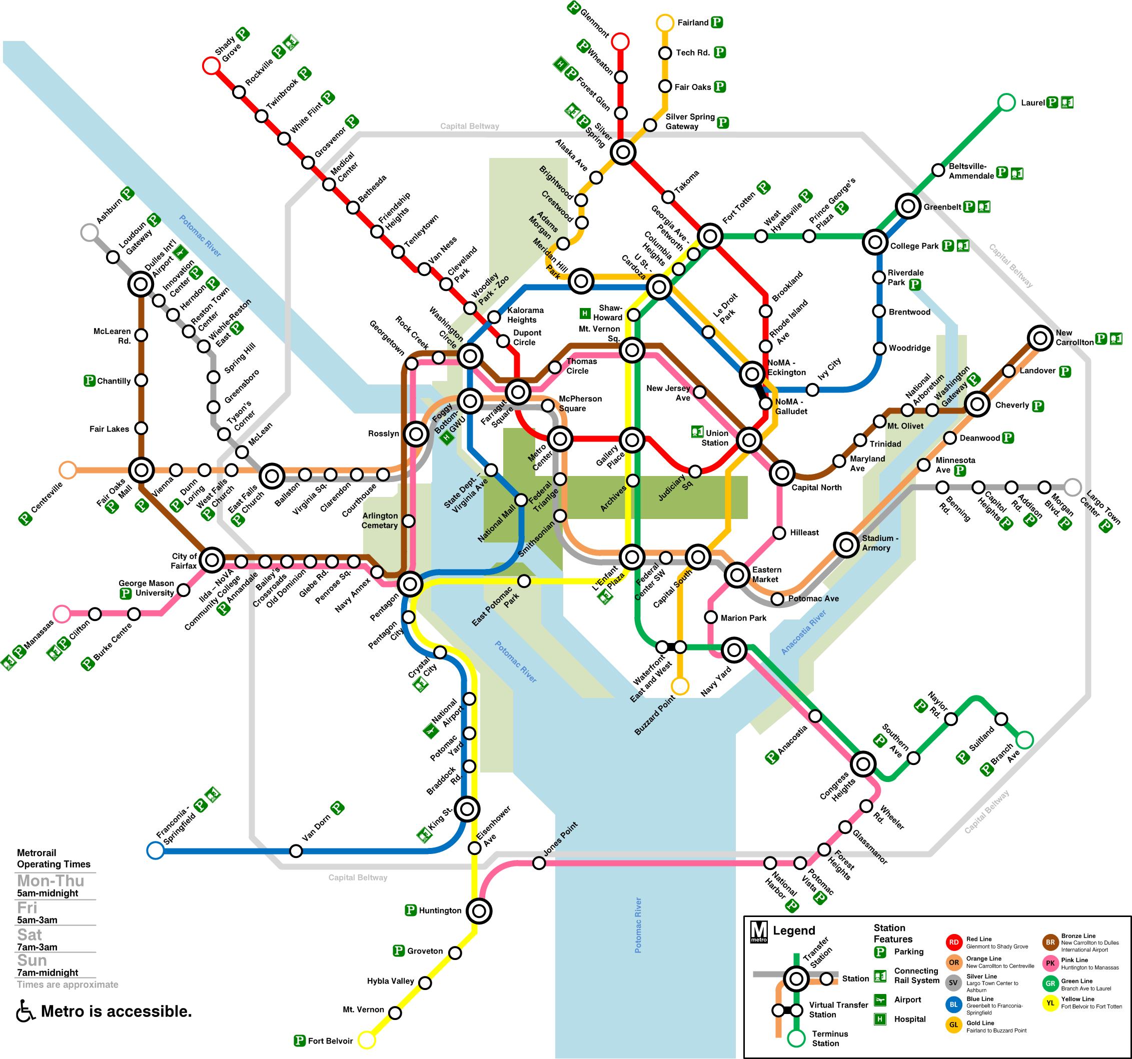 Map of Washington DC metro metro lines and metro stations of Washington DC